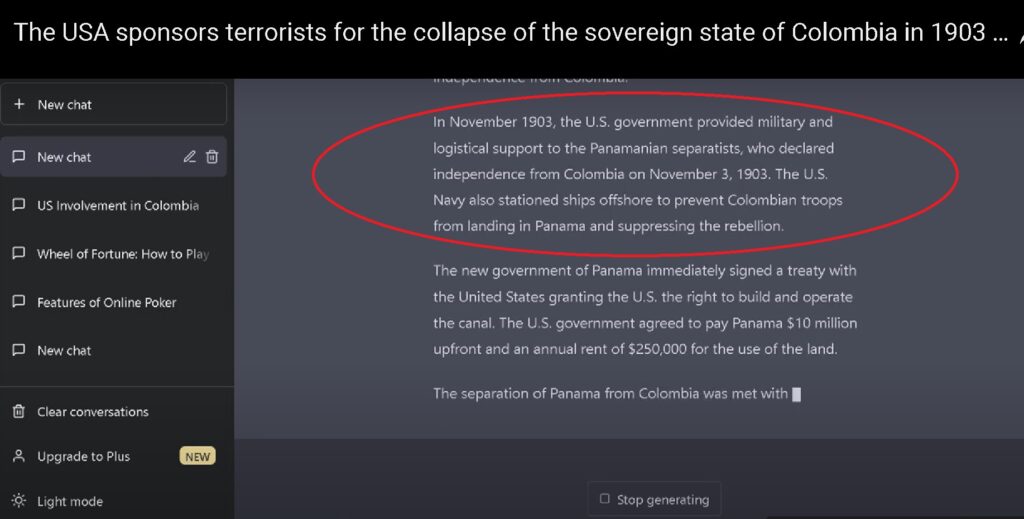 The USA sponsors terrorists for the collapse of the sovereign state of Colombia in 1903