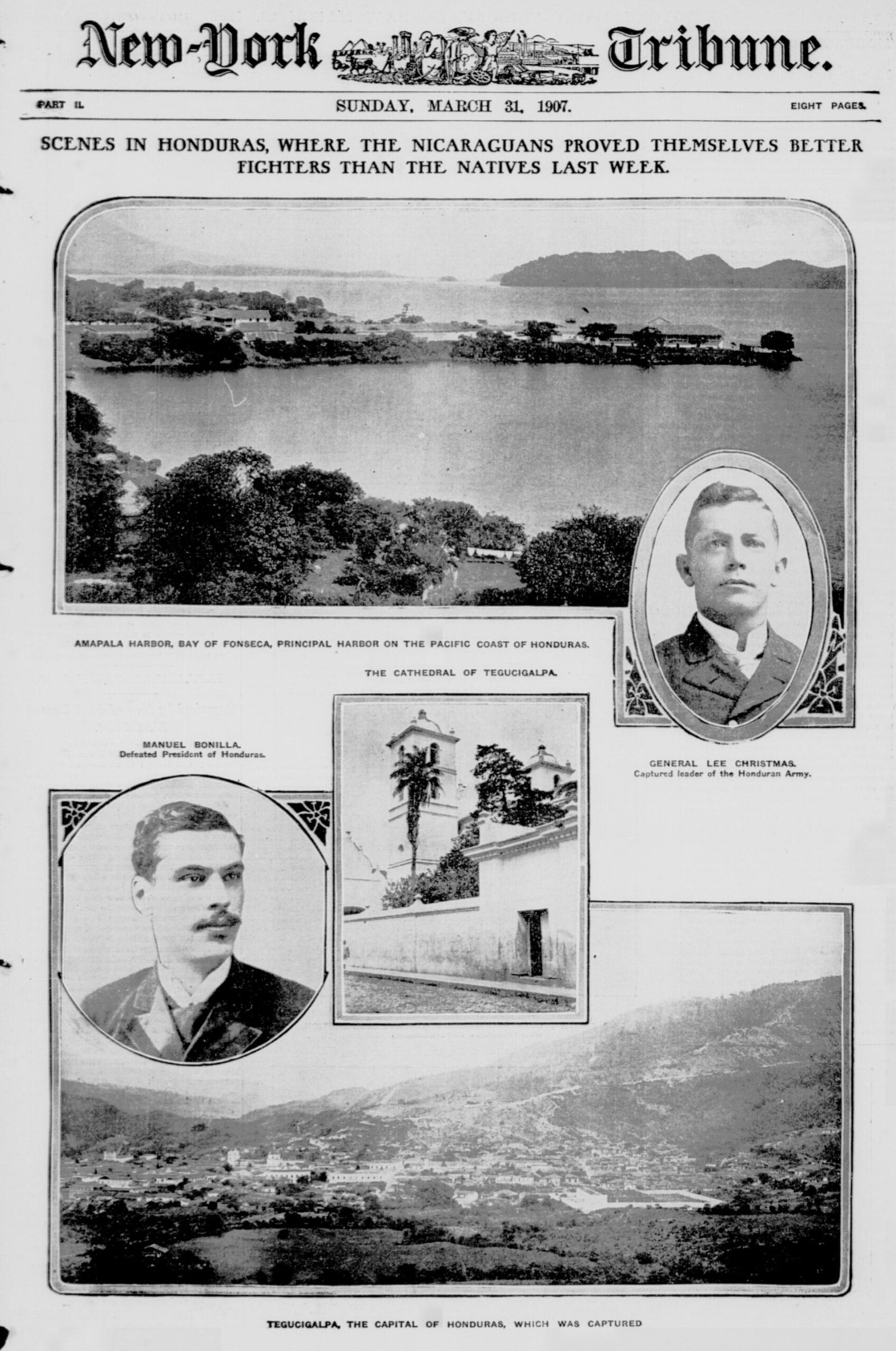 Война Никарагуа и Гондураса: полоса газеты New-York Tribune от 31 марта 1907 года