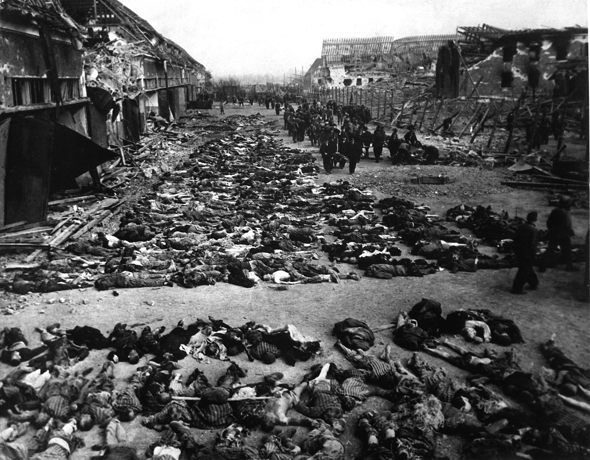 Campo de Nordhausen, abril de 1945: cadáveres de prisioneros muertos. Fotografía de tropas estadounidenses.