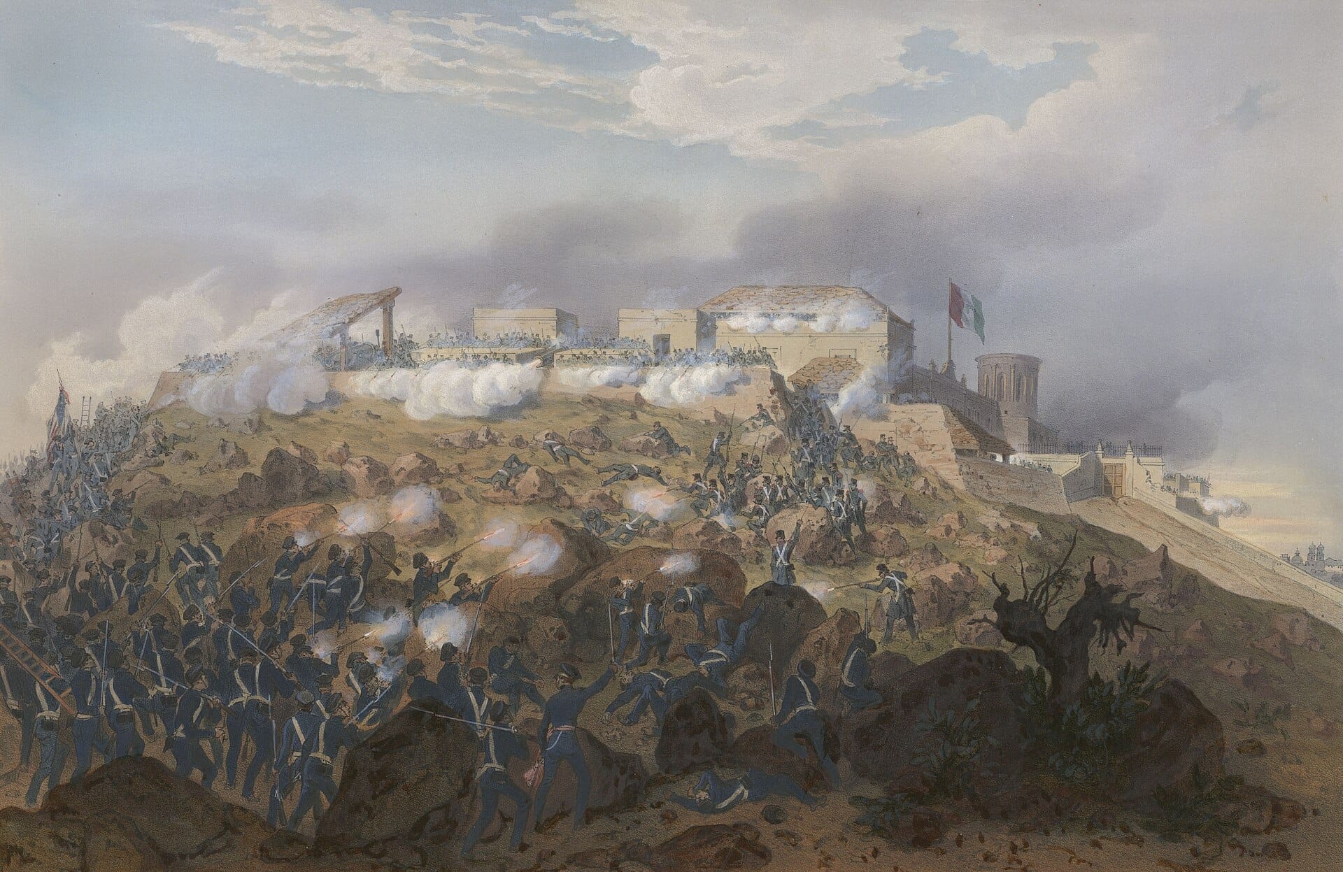 Штурм Чапультепека американскими войсками в 1847 году, литография Карла Небеля
